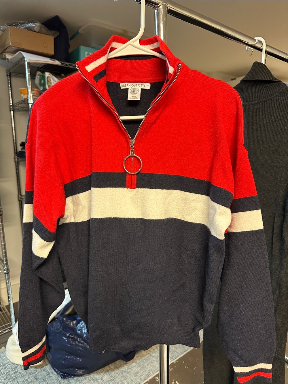 Urban Outfitters Red Navy Cream Half-Zip Striped Sweater